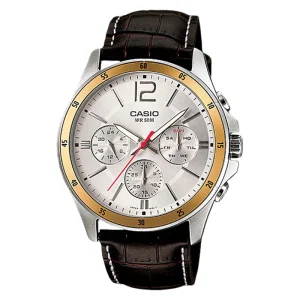Casio MTP-1374L-7AVDF Enticer Men Silver Dial Brown Leather Band